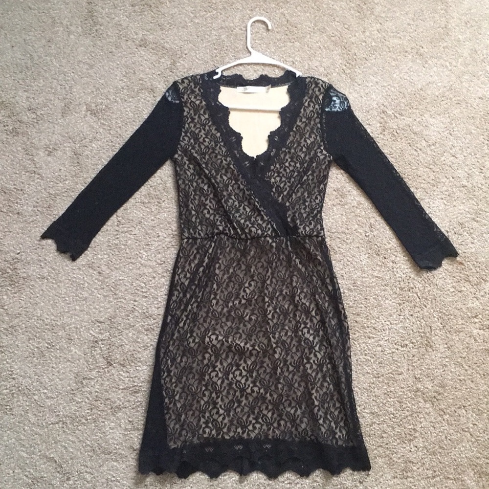 Black And Nude Lace Dress